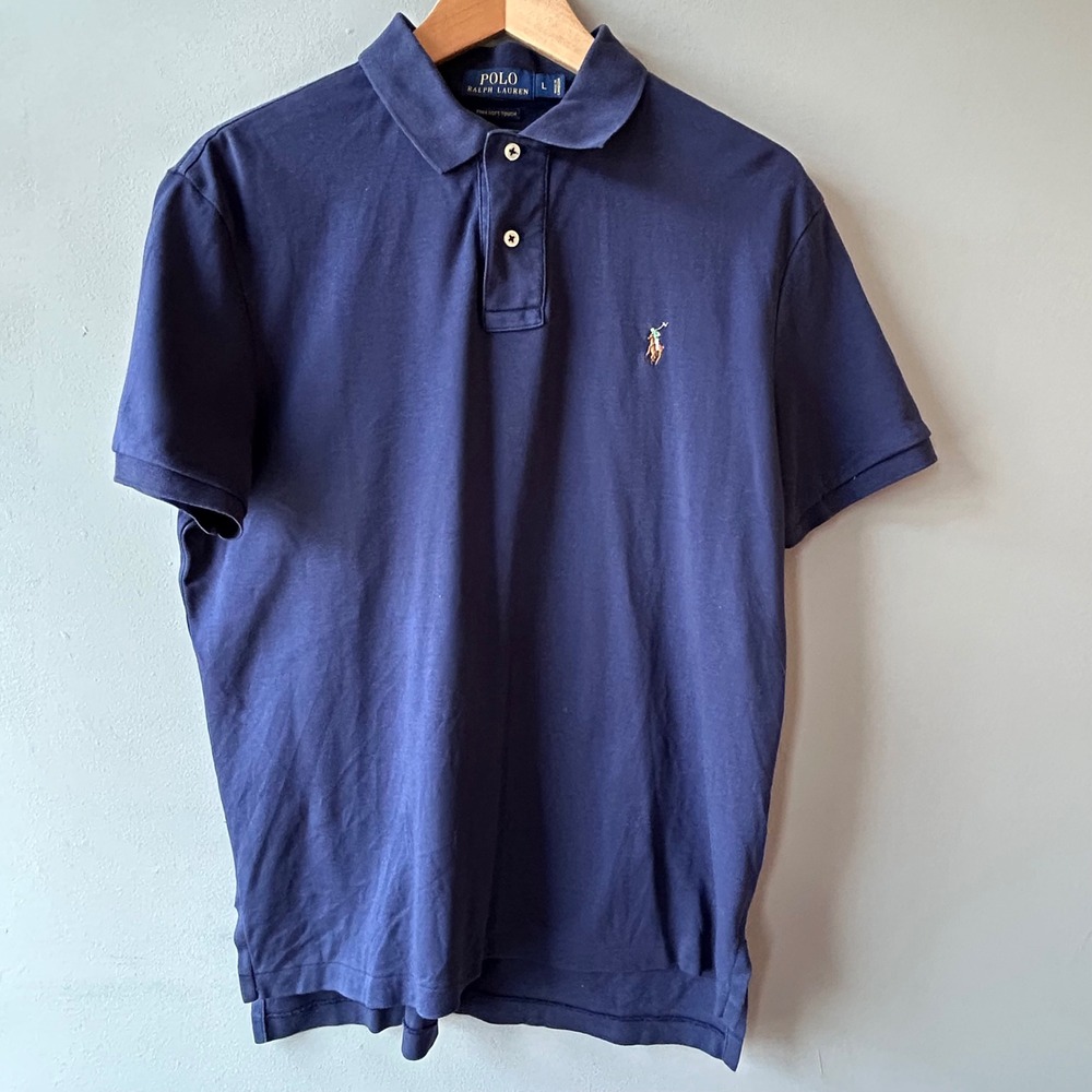 Polo Ralph Lauren Mens Navy Blue Pima Soft Touch Short Sleeve Polo Shirt Large